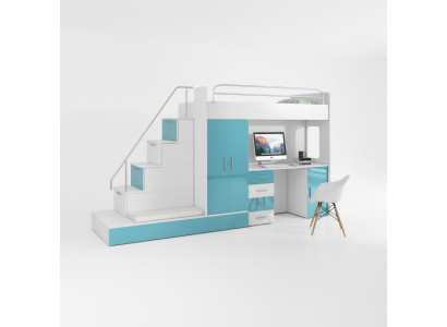 Lit superposé Lit mezzanine Bleu Chambre d'enfants Lits Lits mezzanines Lit superposé Turquoise Lit neuf