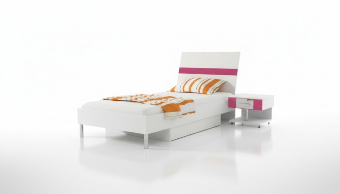 Lit + Table de chevet Chambre à coucher Chambre de jeunesse Chambre d'enfants Ensemble Mobilier Rose 2 pièces.
