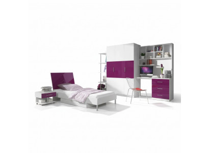 Chambre Lit Lila 2x Table de chevet Bureau Lit d'enfant Ensemble 5pcs.
