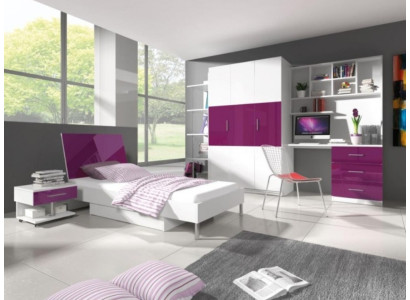 Chambre Lit Lila 2x Table de chevet Bureau Lit d'enfant Ensemble 5pcs.