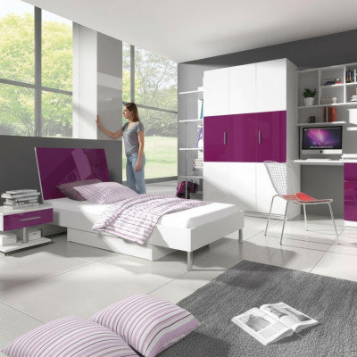 Lit + Table de chevet Chambre d'enfant Mobilier Lit Lit pour enfant Table de chevet 2 pièces Violet neuf