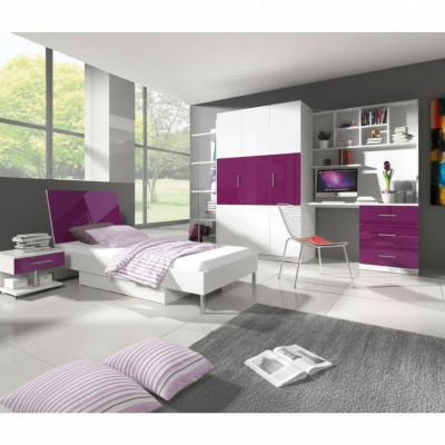 Lit + Table de chevet Chambre d'enfant Mobilier Lit Lit pour enfant Table de chevet 2 pièces Violet neuf