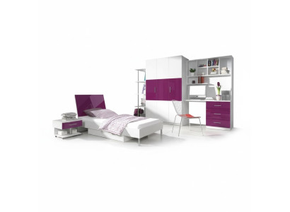Lit + Table de chevet Chambre d'enfant Mobilier Lit Lit pour enfant Table de chevet 2 pièces Violet neuf