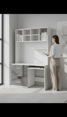 Bureau Table haute brillance Gris Bureau Chambre d'enfants Chambre de jeunes Tables neuves