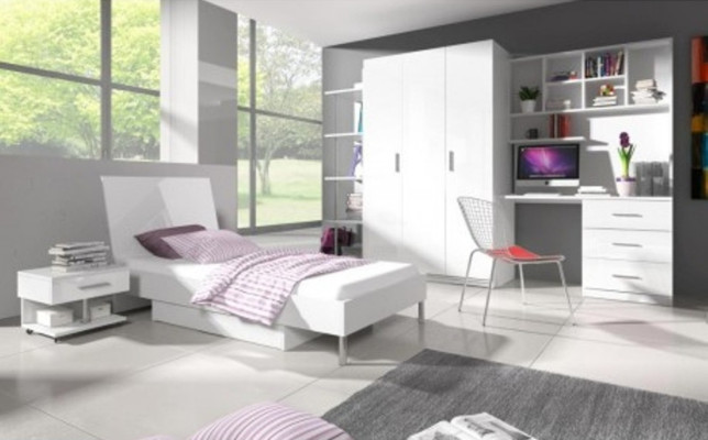 Lit + Table de chevet - Chambre d'enfants Mobilier de chambre à coucher Lits Blanc Ensemble de 2 pièces