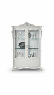 Vitrine blanche Armoire en verre Conception de placard classique Mobilier en bois de luxe Vitrines nouveautés