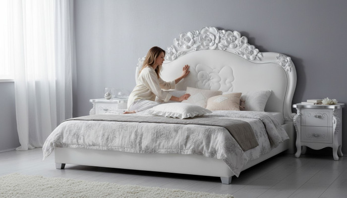 Lit Chambre Blanche Lits Bois Luxe Mobilier Design Classique Hôtel Double