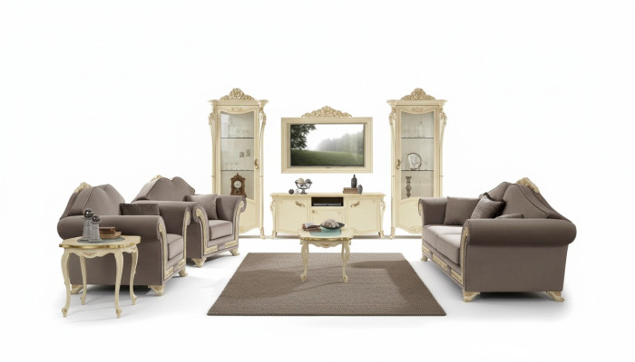 Armoire TV en bois Meuble TV Unité murale Salon Design classique Ensemble 2 pièces Beige neuf