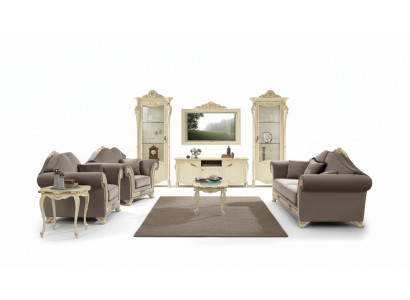 Armoire TV en bois Meuble TV Unité murale Salon Design classique Ensemble 2 pièces Beige neuf