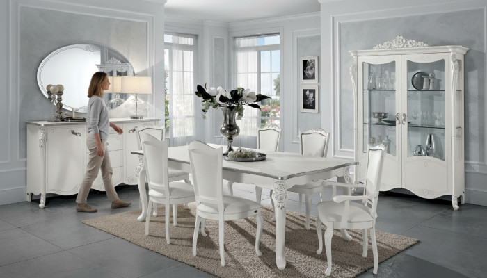 Ensemble de salle à manger Table à manger 6x chaises Commode Vitrine Suite de groupe Italie 9 pièces.