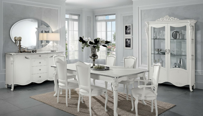 Ensemble de salle à manger Table à manger 6x chaises Commode Vitrine Suite de groupe Italie 9 pièces.