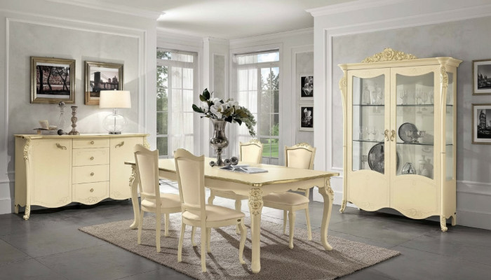 Salle à manger Beige Table à manger 4x Chaises Commode Vitrine Groupe de salon Mobilier 7pcs
