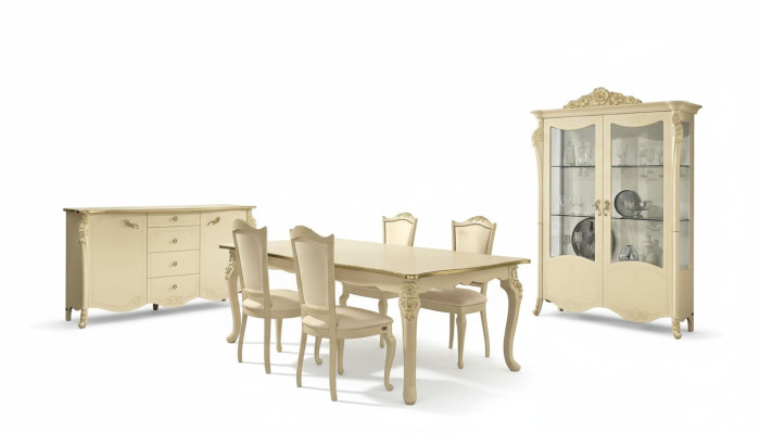 Salle à manger Beige Table à manger 4x Chaises Commode Vitrine Groupe de salon Mobilier 7pcs