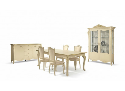 Salle à manger Beige Table à manger 4x Chaises Commode Vitrine Groupe de salon Mobilier 7pcs