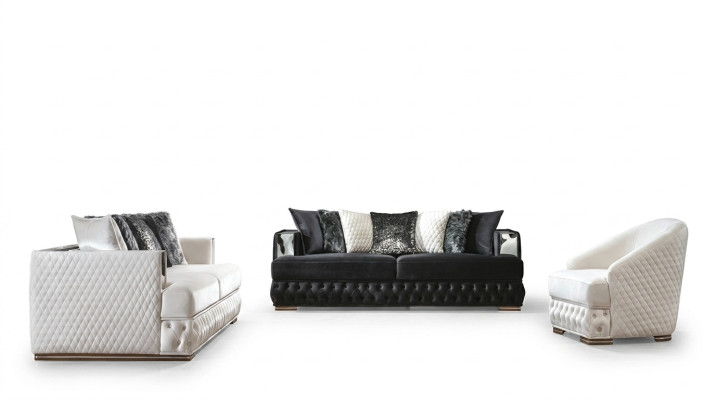 Ensemble de canapés de luxe Chesterfield en tissu pour 3+3+1 personnes.