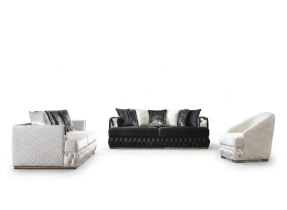 Ensemble de canapés de luxe Chesterfield en tissu pour 3+3+1 personnes.