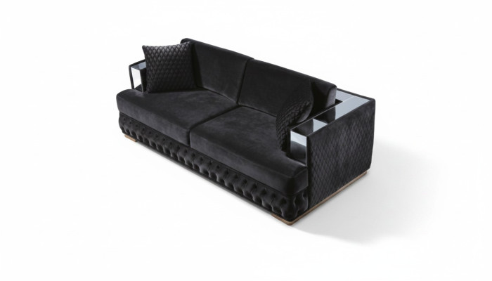 Trois canapés Chesterfield trois places Noirs Canapés en cuir textile Canapé.