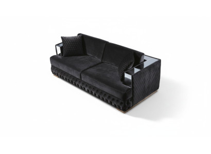 Trois canapés Chesterfield trois places Noirs Canapés en cuir textile Canapé.
