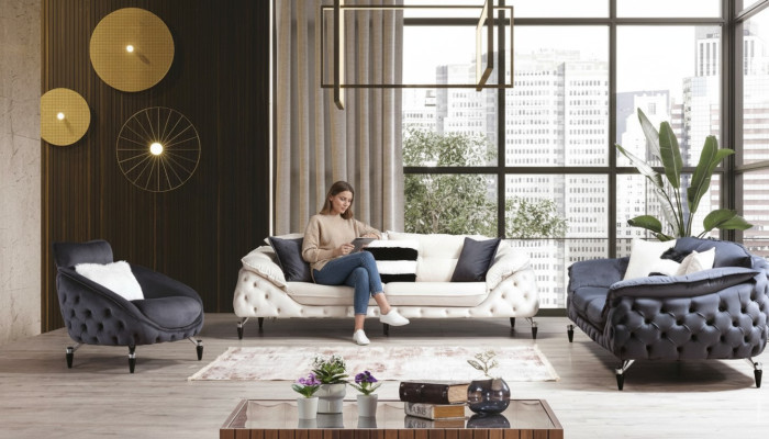 Canapé Chesterfield avec ensemble de canapé en bois textile 331 Set Upholstery de siège