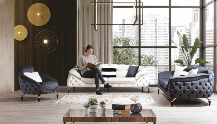 Canapé trois places Chesterfield Rembourrage Canapés en tissu Canapé en cuir Mobilier neuf