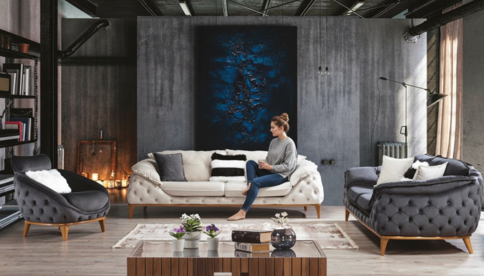 Trois canapé Chesterfield trois places Revêtement Canapé en tissu en cuir neuf