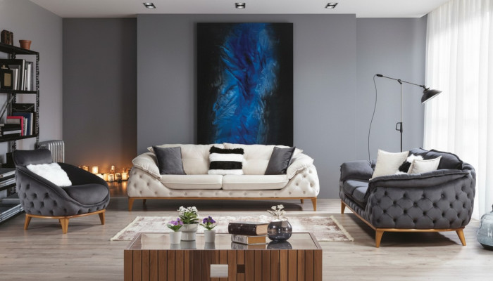 Trois canapé Chesterfield trois places Revêtement Canapé en tissu en cuir neuf