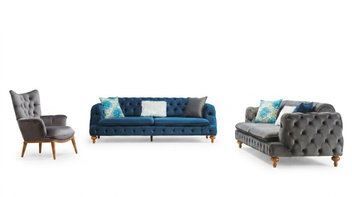 Ensemble de canapé Canapé 3+3+1 Chesterfield Fauteuil Meubles Ensemble de rembourrage multicolore
