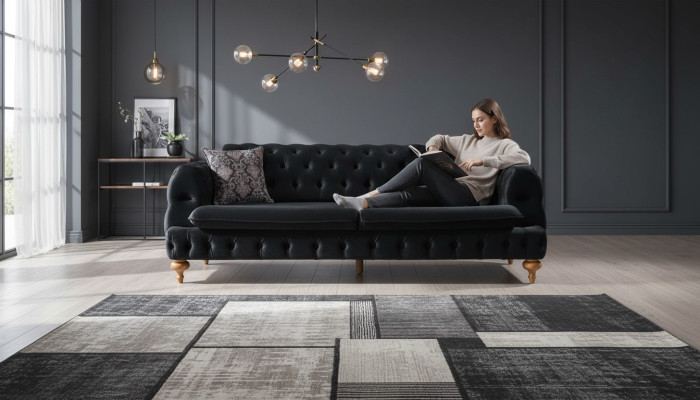Canapé Chesterfield de luxe Trois places Canapés Noirs Ameublement