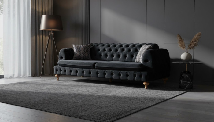 Canapé Chesterfield de luxe Trois places Canapés Noirs Ameublement