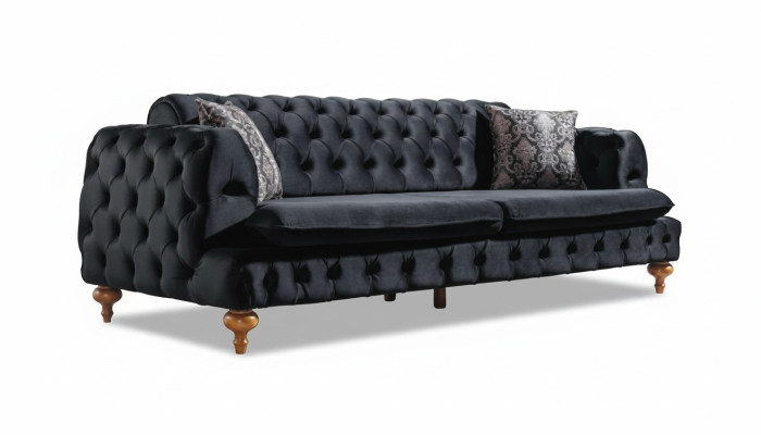 Canapé Chesterfield de luxe Trois places Canapés Noirs Ameublement