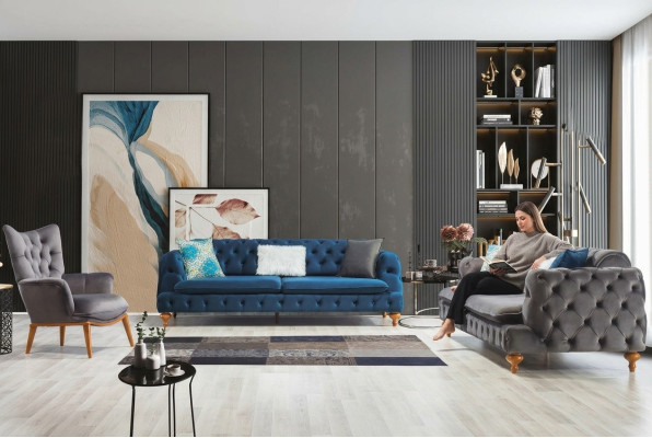 Fauteuil 1 place Gris Salon Textile Chesterfield Style italien