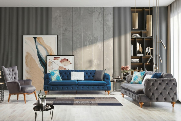 Fauteuil 1 place Gris Salon Textile Chesterfield Style italien