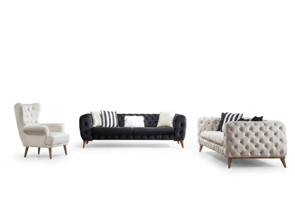 Ensemble de canapés Canapé 3+3+1 places Chesterfield noir Fauteuil d'ameublement