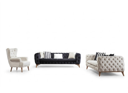 Ensemble de canapés Canapé 3+3+1 places Chesterfield noir Fauteuil d'ameublement