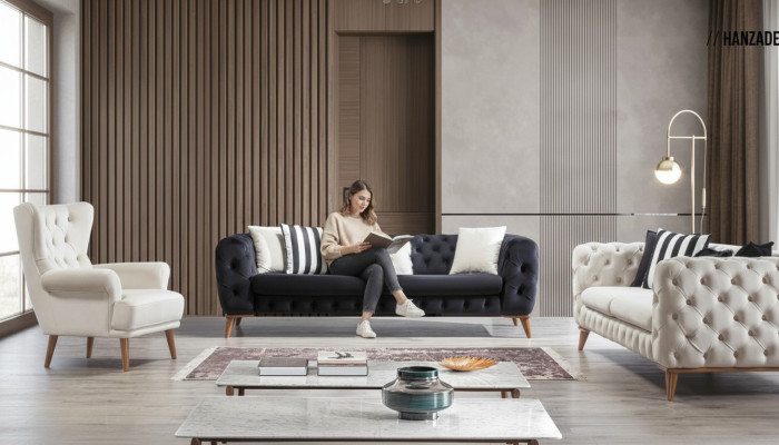 Fauteuil 1 place blanc Salon Design textile Fauteuil Chesterfield à ailes
