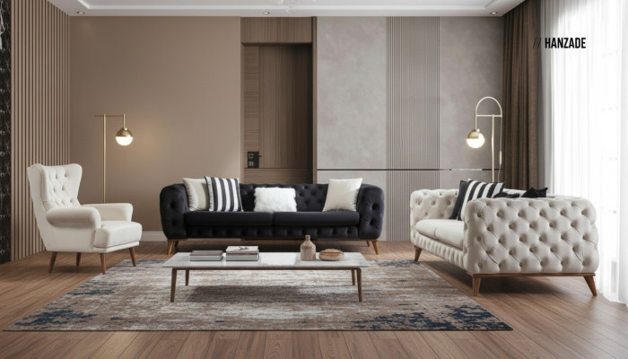 Fauteuil 1 place blanc Salon Design textile Fauteuil Chesterfield à ailes