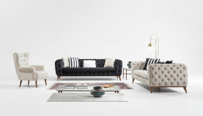 Fauteuil 1 place blanc Salon Design textile Fauteuil Chesterfield à ailes