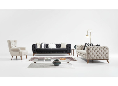 Fauteuil 1 place blanc Salon Design textile Fauteuil Chesterfield à ailes