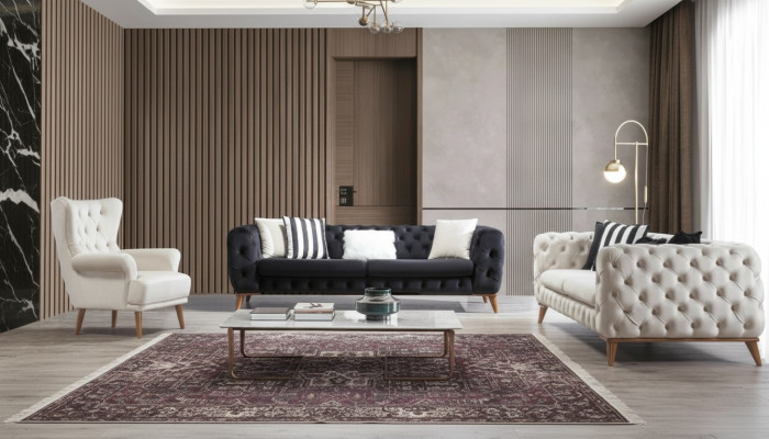 Canapé 3 places Noir Mobilier de luxe Canapé-lit Chesterfield Lit 3 places