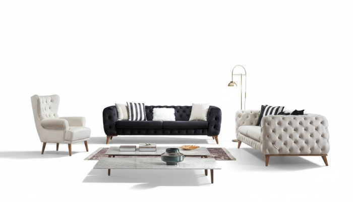 Canapé 3 places Noir Mobilier de luxe Canapé-lit Chesterfield Lit 3 places