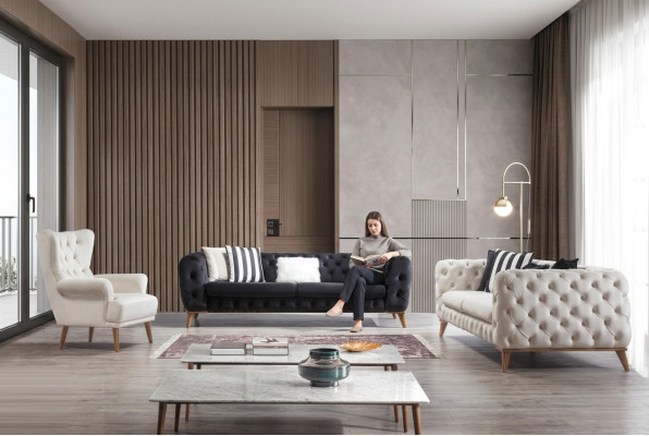Canapé 3 places Blanc Meubles de luxe Chesterfield Style italien