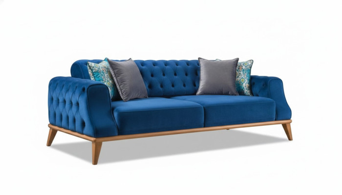 Canapé 3 places Bleu Salon Classique Chesterfield Style élégant