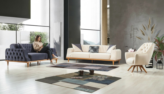 Fauteuil beige 1 place Salon Design classique Chesterfield