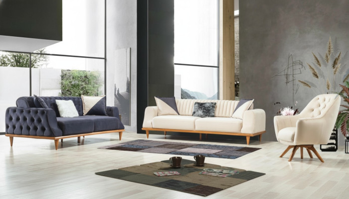 Fauteuil beige 1 place Salon Design classique Chesterfield