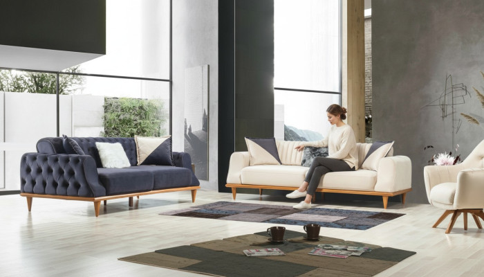 Canapé 3 places beige Salon Design élégant Style italien Chesterfield