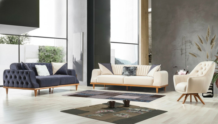 Canapé 3 places beige Salon Design élégant Style italien Chesterfield