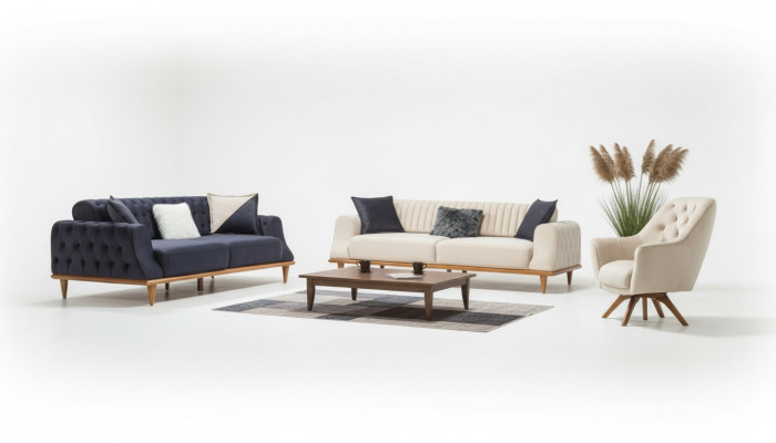 Canapé 3 places beige Salon Design élégant Style italien Chesterfield