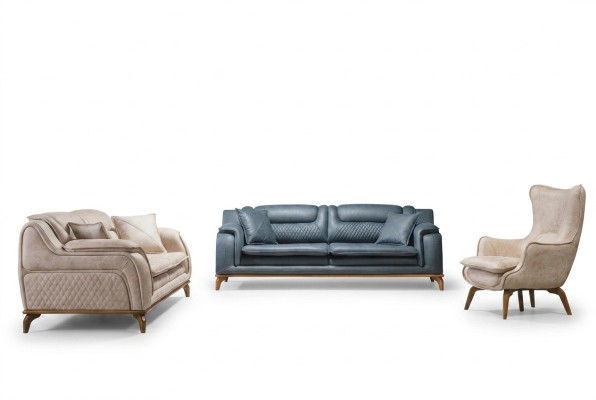 Ensemble de canapé 3+3+1 places Fauteuil bleu Canapé en cuir de luxe Style occidental de meubles de canapé