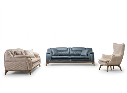 Ensemble de canapé 3+3+1 places Fauteuil bleu Canapé en cuir de luxe Style occidental de meubles de canapé