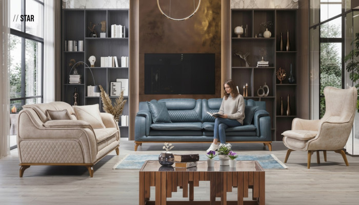 Canapé bleu 3 places Canapé de salon Design Chesterfield Style italien Meubles
